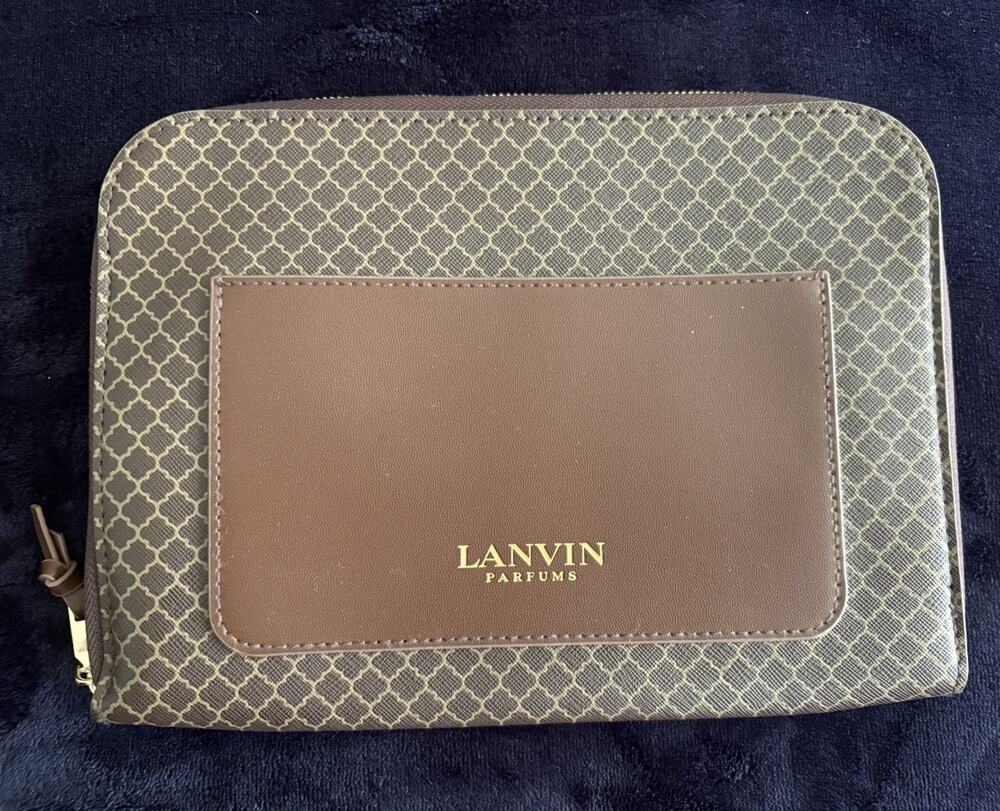 Lanvin Parfums Zip Travel Pouch Bag for Turkish Airlines Brown/Gray Pattern